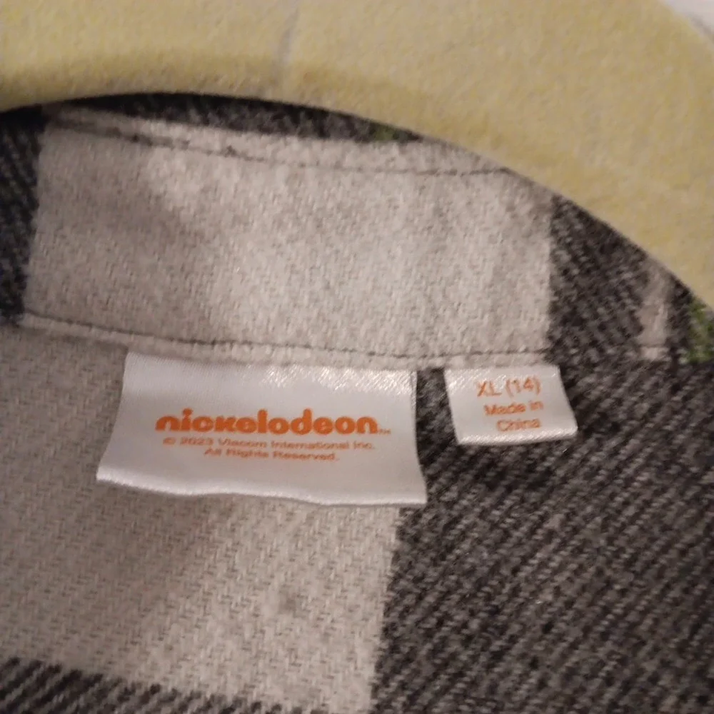 Nickelodeon Boys Flannel Shacket Sz. XL  Grey/White/Green‎ Ninja Turtles TMNT